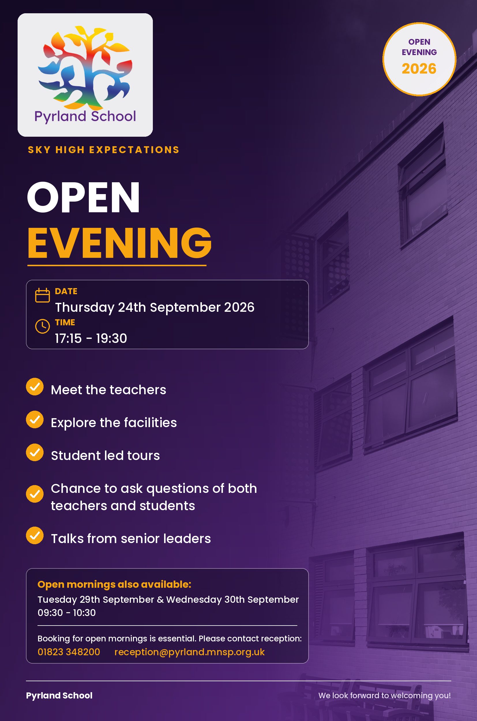 Pyrland Open Evening Poster